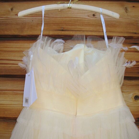 Mac Duggal 20259 MAC DUGGAL  Beige Feathered Strapless Tulle Fit and Flare Dress - Picture 13 of 16